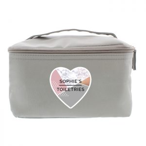 Personalised Heart Grey Washbag / Makeup Bag
