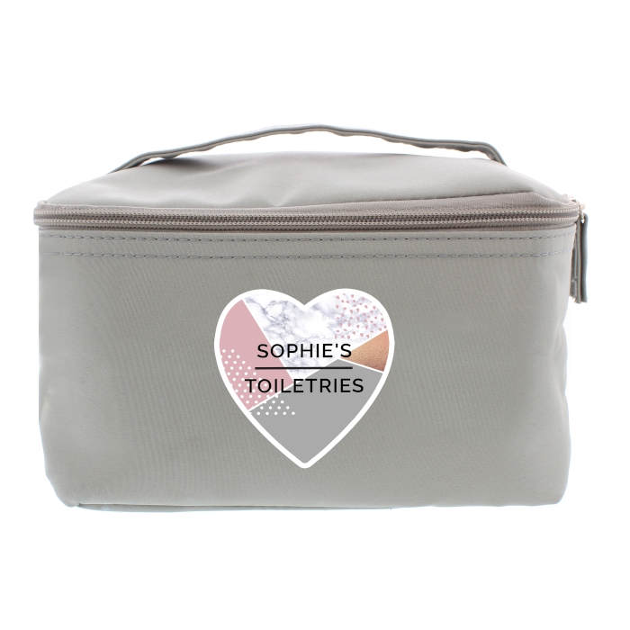 Personalised Heart Grey Washbag / Makeup Bag