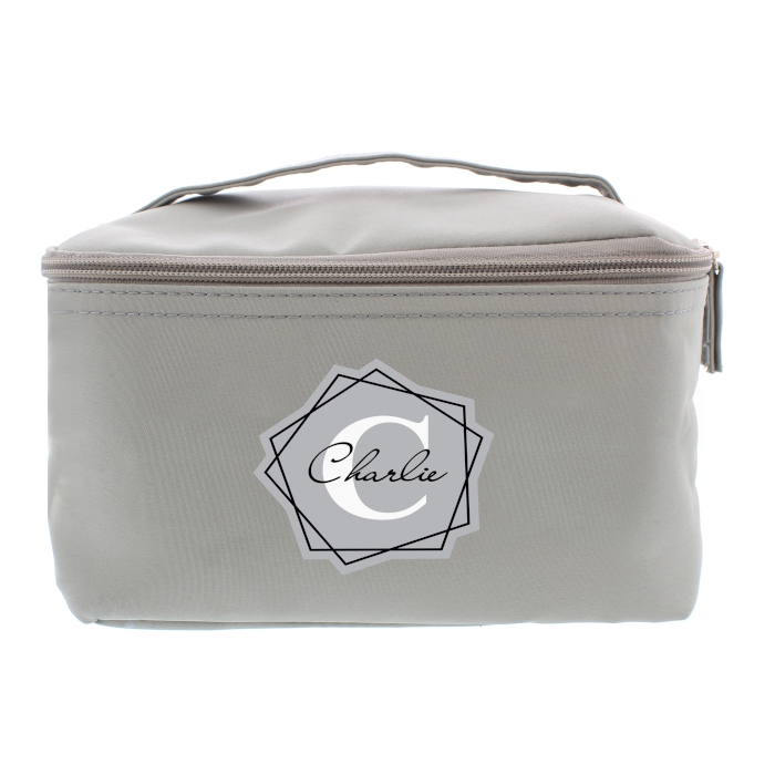 Personalised Geometric Initial Grey Washbag
