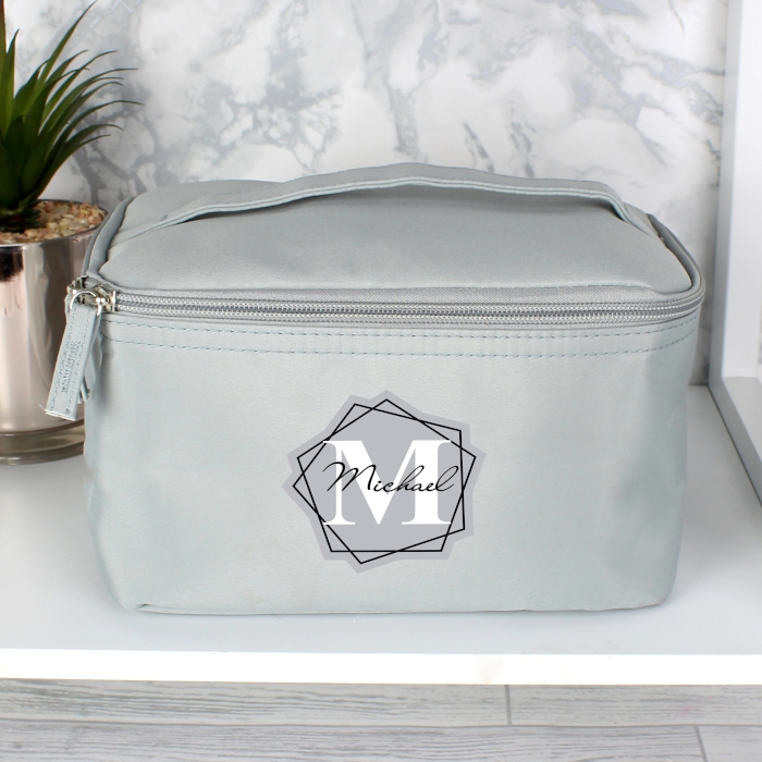 Personalised Geometric Initial Grey Washbag - Image 4