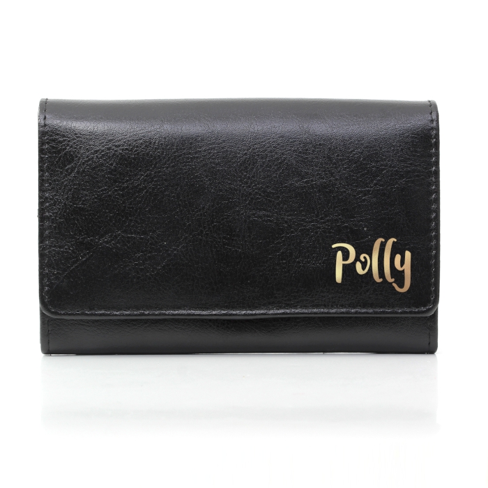 Personalised Gold Name Black Leather Purse