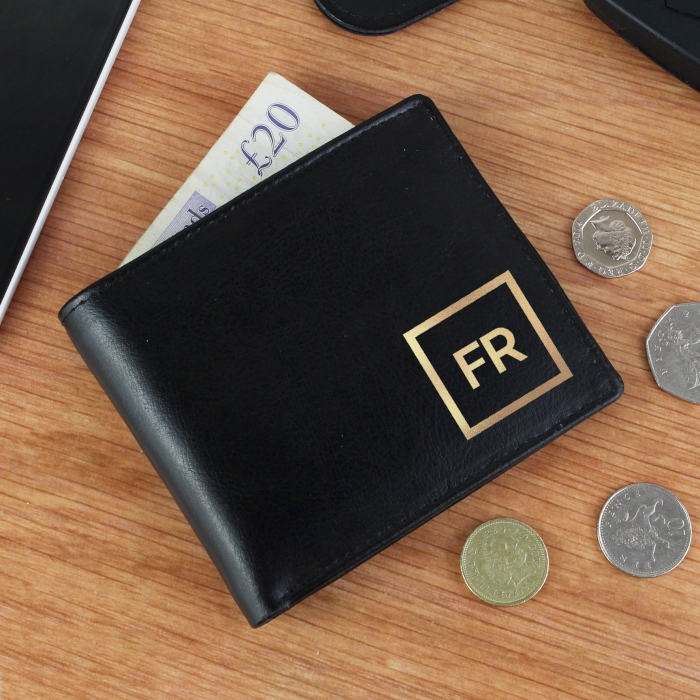Personalised Gold Initials Black Leather Wallet - Image 2