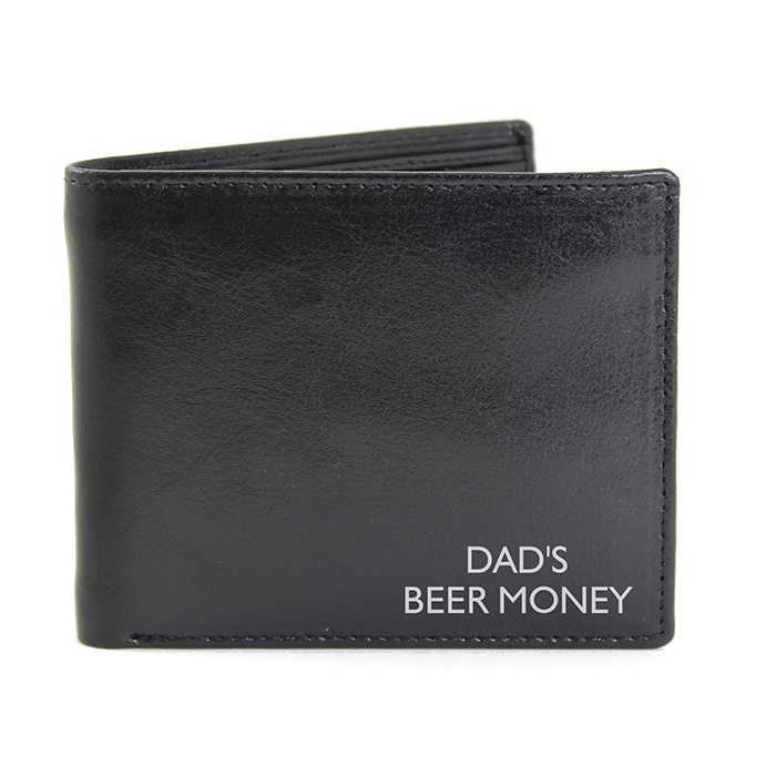 Personalised Any Message Black Leather Wallet