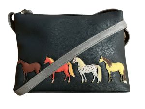 Leather Horse Equestrian Crossbody Bag Grey