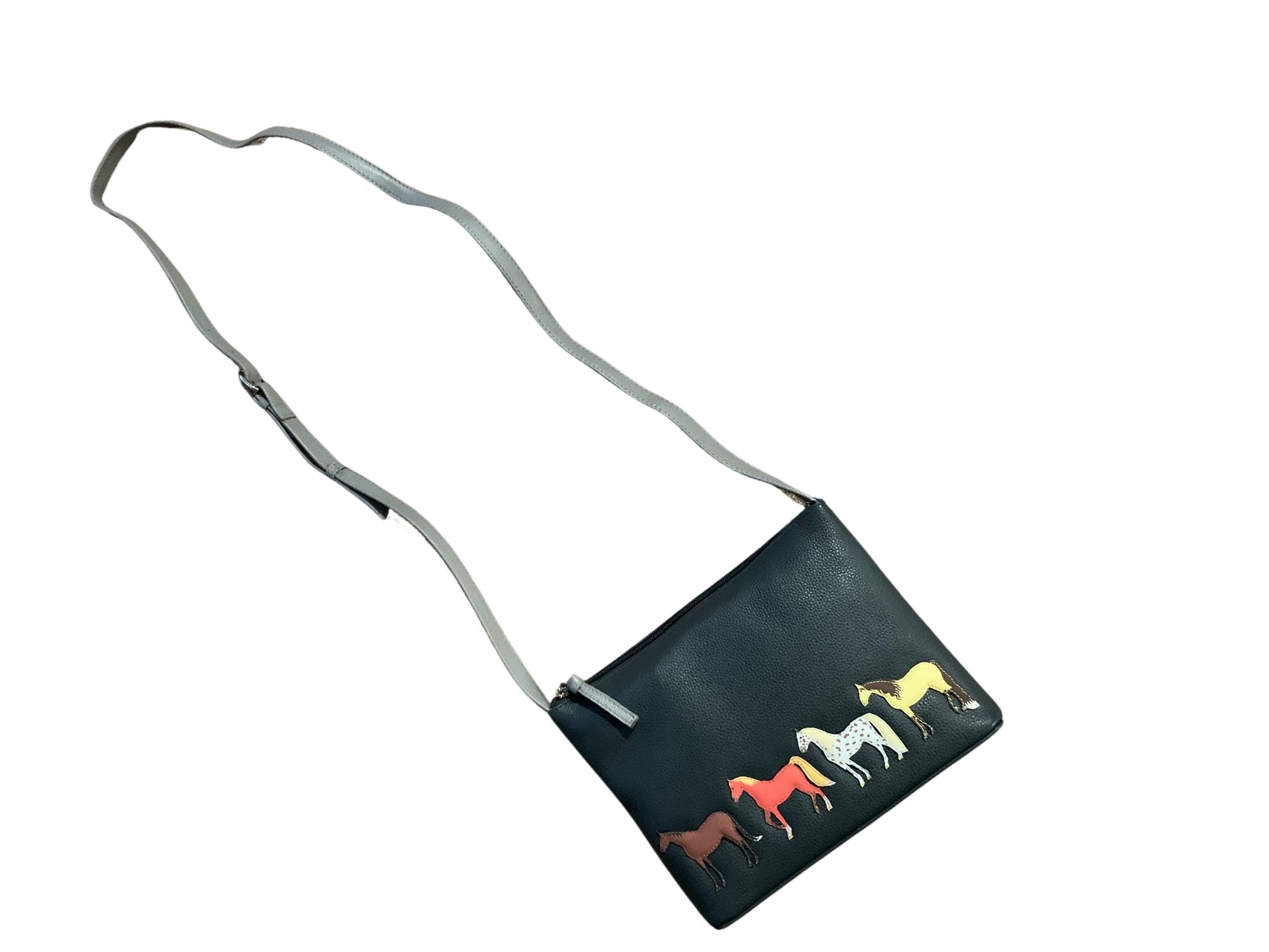 Leather Horse Equestrian Crossbody Bag Grey - Image 2