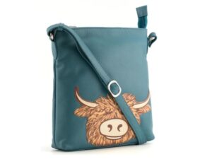 Highland Cow Leather Crossbody Bag - Teal