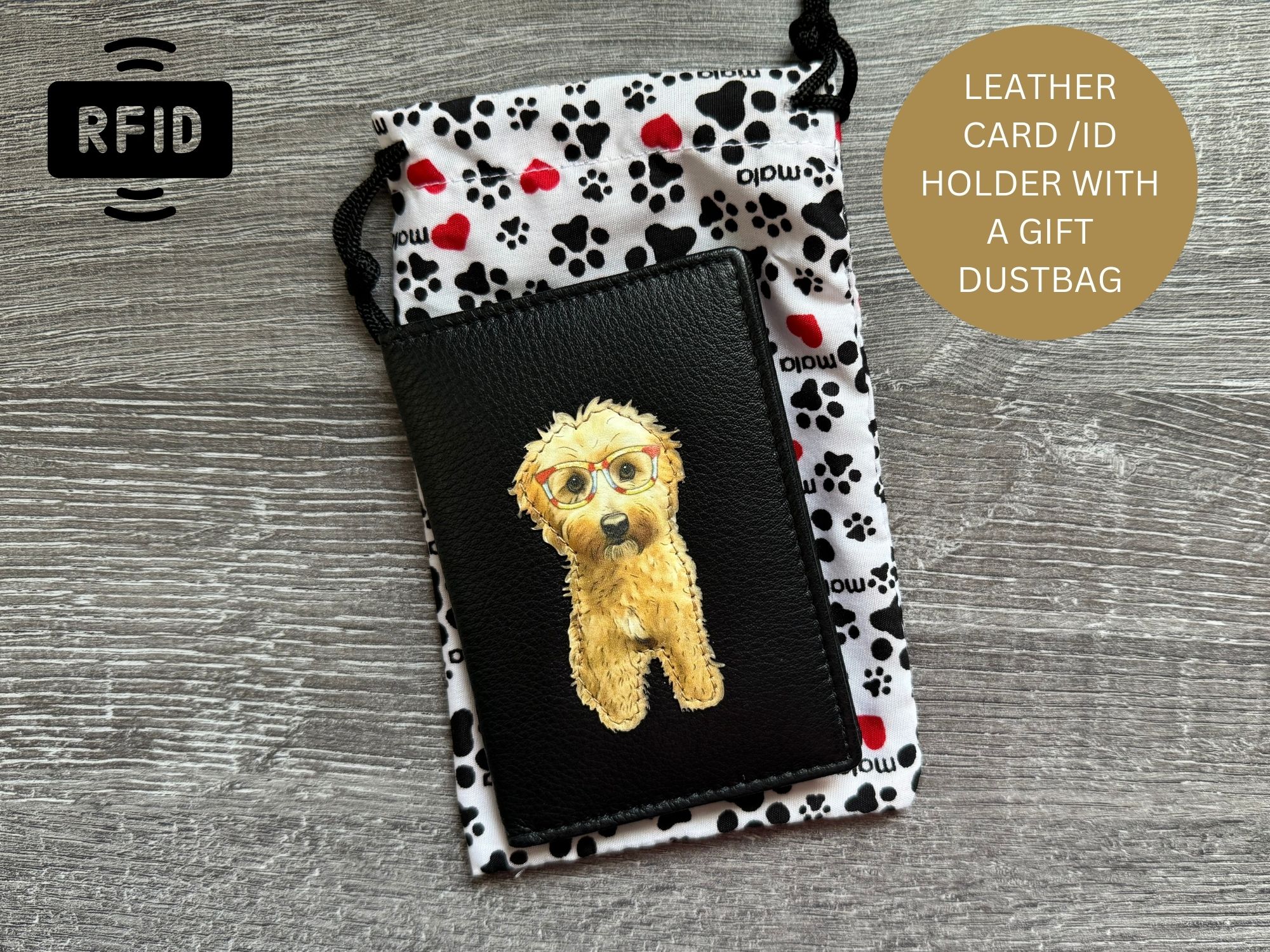 Leather Coco Maltipoo RFID Card / ID Holder - Image 4
