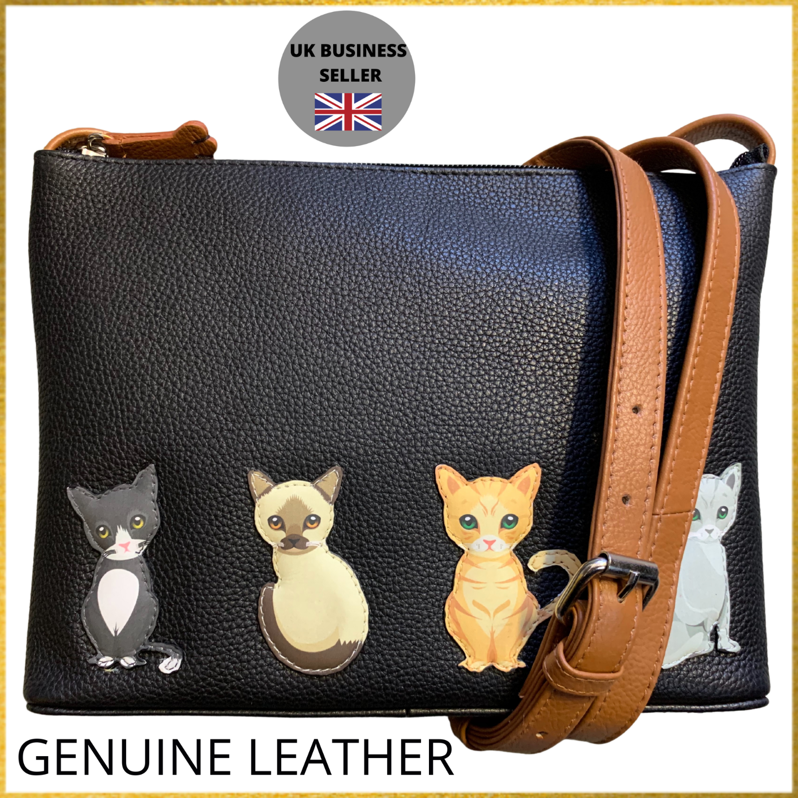 Sitting Cats Leather Midi Crossbody Bag