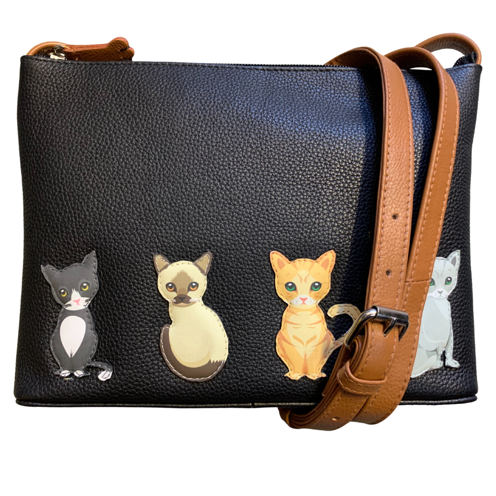 Sitting Cats Leather Midi Crossbody Bag - Image 7