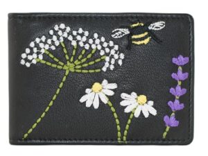 Embroidered Bee & Daisy Leather RFID Card & ID holder Mala Leather