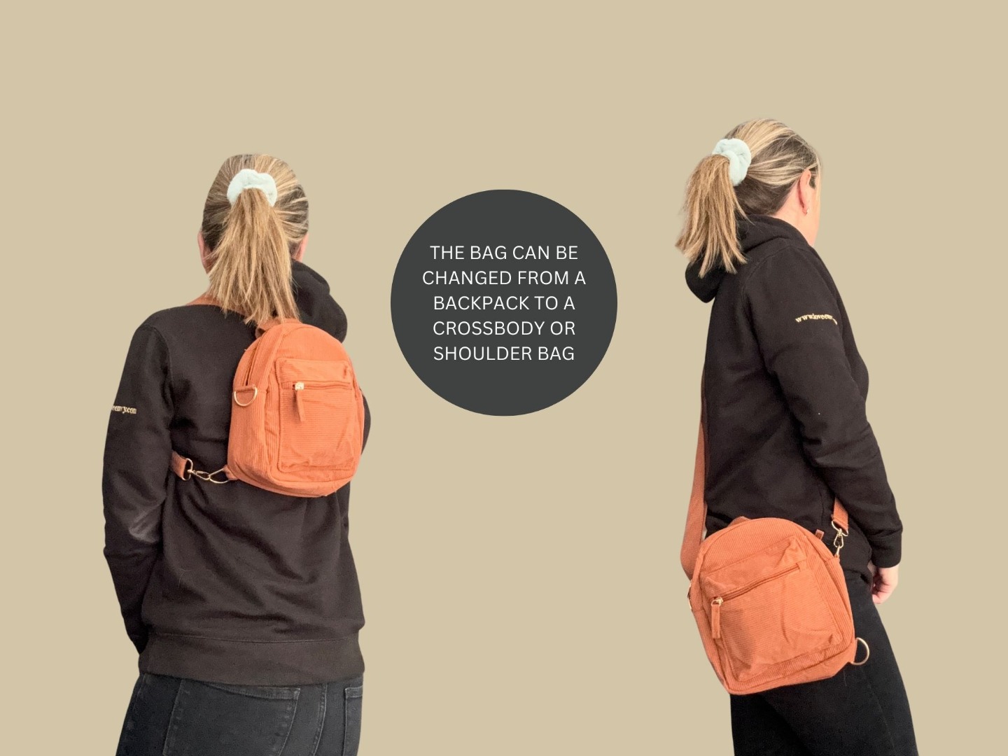 2 in 1 Mini Backpack & Crossbody Corduroy Multifunction Convertible Bag - Image 2