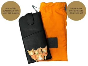 Leather Kitty Crew Ladies Wide Fitting Tab Top Glasses Case Cat Kitten Gingertom