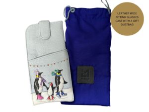 Leather Chillie Penguin Glasses case soft leather wide tab top