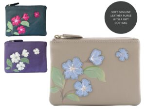 Leather Floral Flowers Card and Coin Purse - Sakura