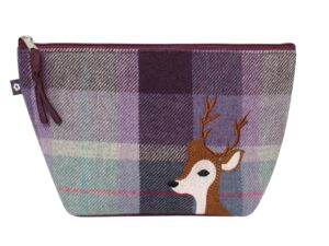 Tweed Applique Stitched Makeup Cosmetic Bag -Deer