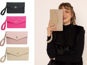 Alice Wheeler Bee Envelope Clutch Evening Bag with detachable wrist strap