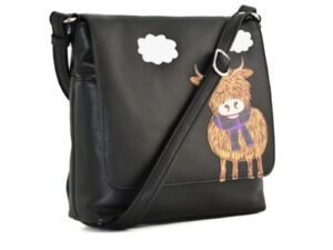 Premium Leather Highland Cow Grey Small Crossbody Bag by Mala Leather