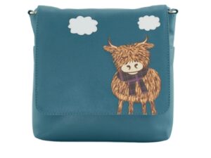 Premium Leather Highland Cow Grey Small Crossbody Bag by Mala Leather 7326