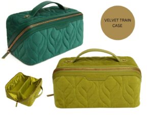 Alice Wheeler London Velvet Train Case, Beauty Travel Organiser, 24 x 12 x 12 cm, Gold Zip