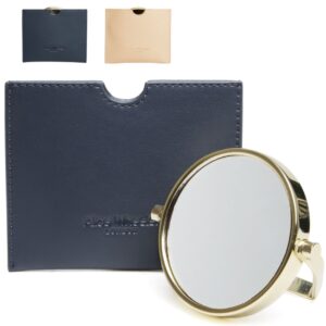 Alice Wheeler Compact Venice Mirror, 7.5cm Dual Magnification, Vegan Leather Pouch, Gold