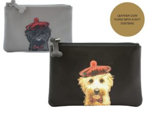 Mala Leather RFID Dog Design Cocos Hat Coin Purse with Zip, Tartan Hat Applique, 12 x 8.5 cm