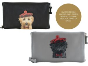 Cocos Dog Design Leather Double Glasses Case with Back Pocket