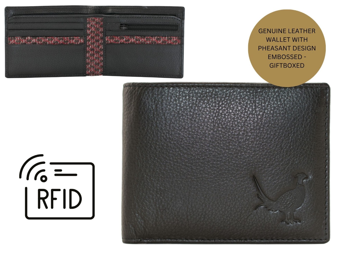 Grayson Leather Pheasant RFID Bifold Walle