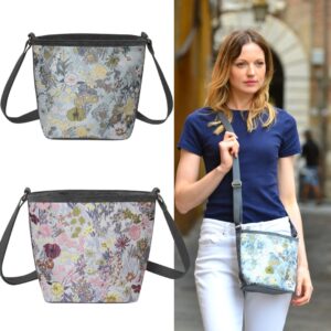 Earth Squared Floral Jacquard Bucket Crossbody Bag, 25 x 21 x 10 cm, Spring Pattern