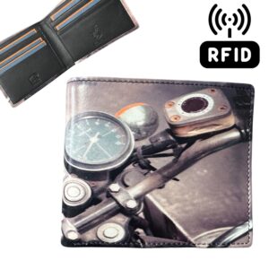 Mala Leather Motorbike Printed Wallet for Men RFID Protected, Genuine Leather, 8 Card Slots, 2 Note Sections, Gift Boxed Biker Gift
