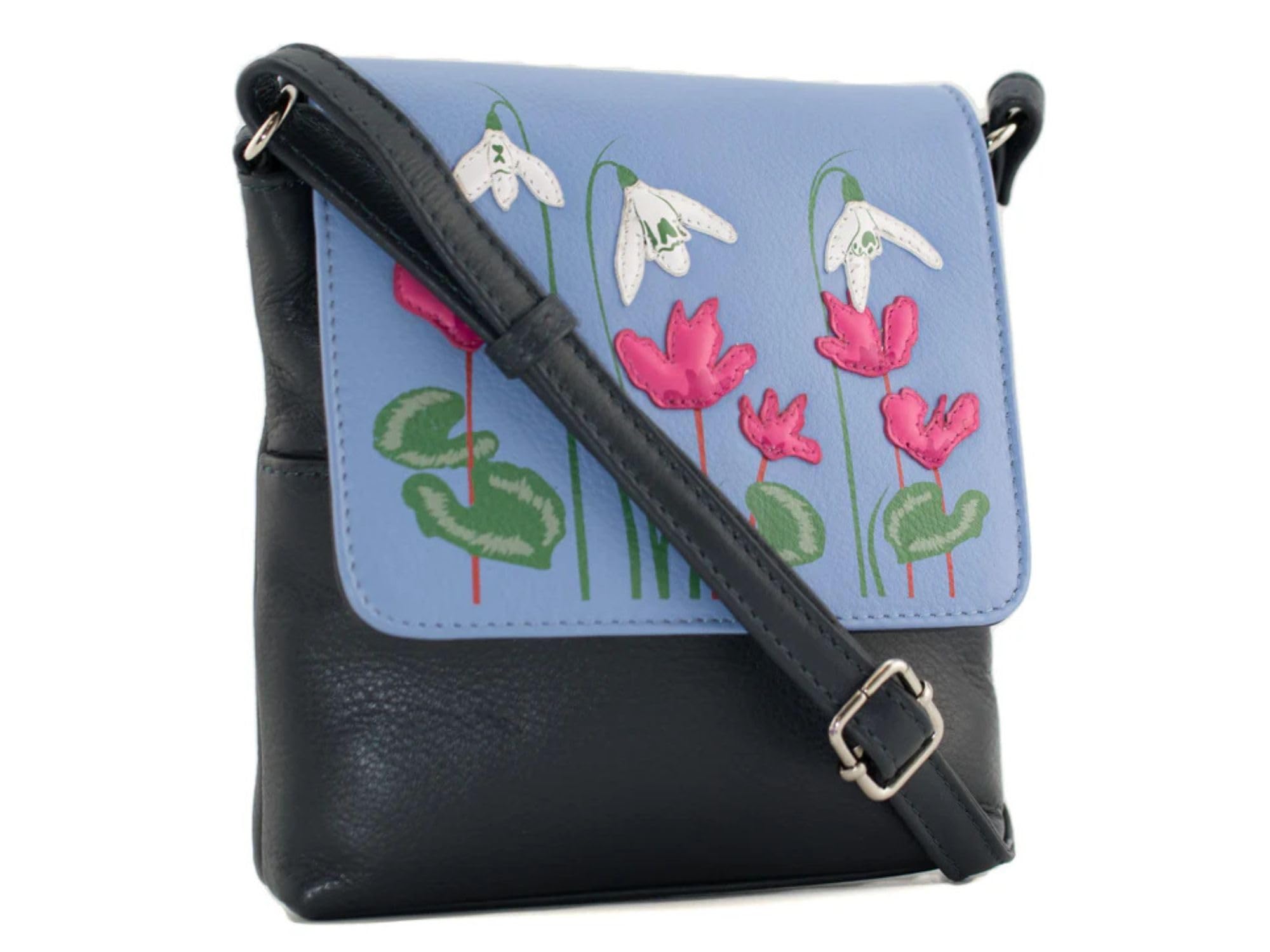 Mala Leather Snowdrop Floral Mini Crossbody Bag, White and Pink Flower Appliques, 16 x 17 x 3.5 cm - Image 2