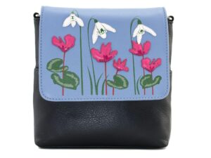 Mala Leather Snowdrop Floral Mini Crossbody Bag, White and Pink Flower Appliques, 16 x 17 x 3.5 cm