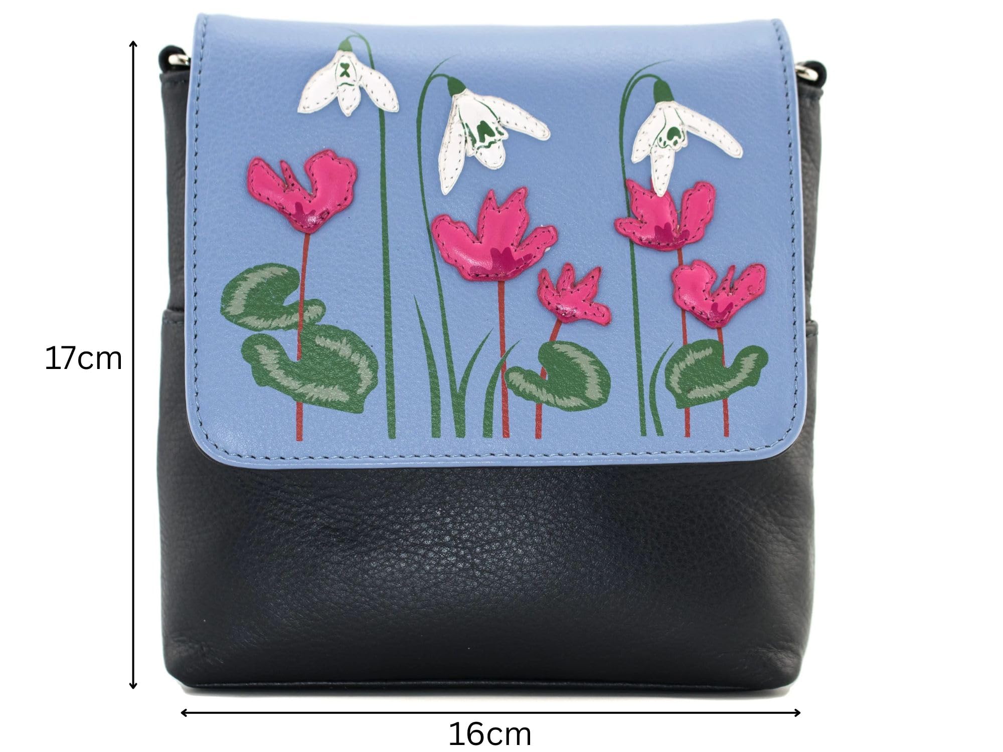 Mala Leather Snowdrop Floral Mini Crossbody Bag, White and Pink Flower Appliques, 16 x 17 x 3.5 cm - Image 3