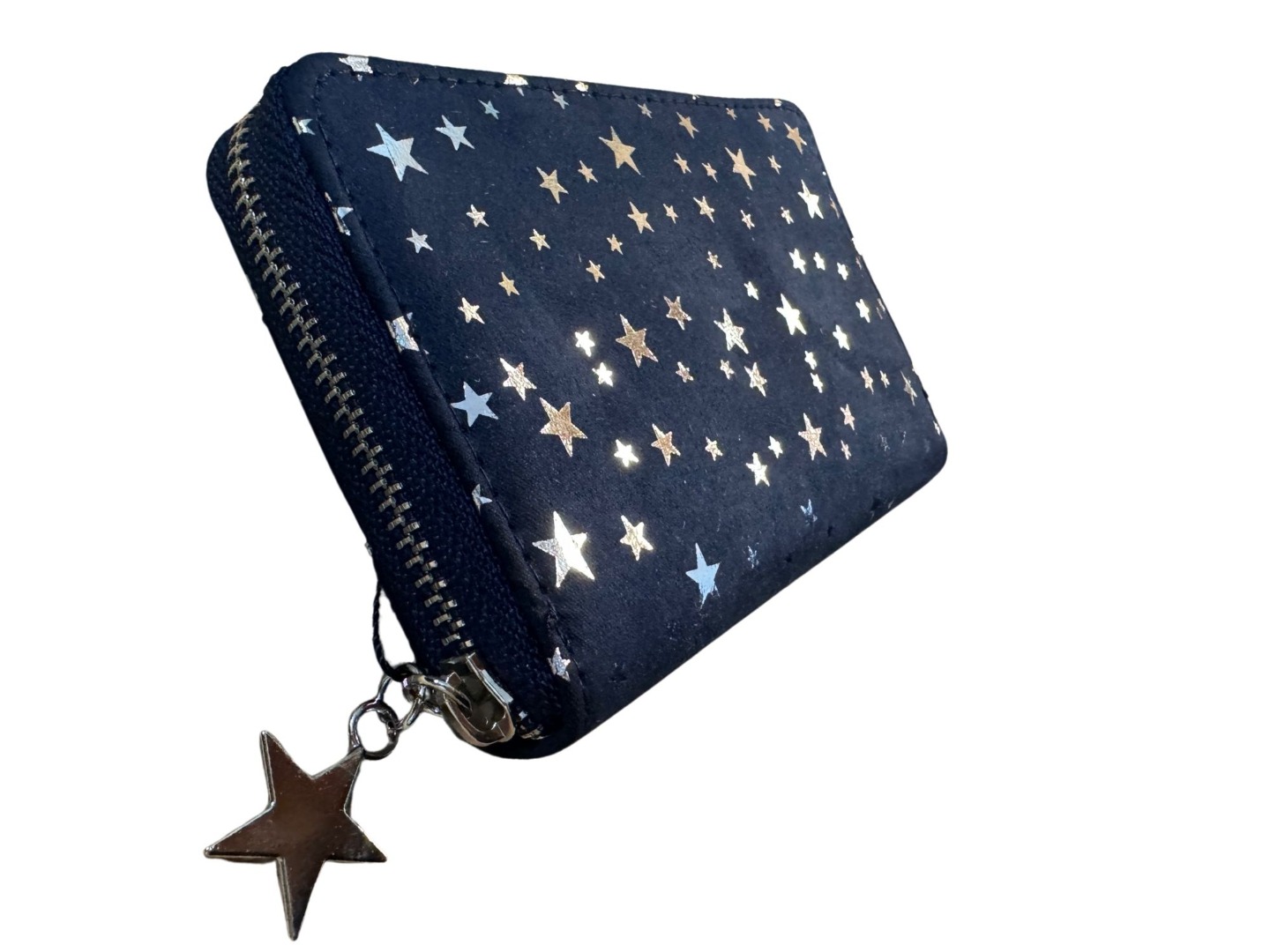 Ladies Faux Suede Purse, Midnight Sparkle Stars Pattern, Concertina Zip Around, 16 x 10 x 2.5 cm - Image 3