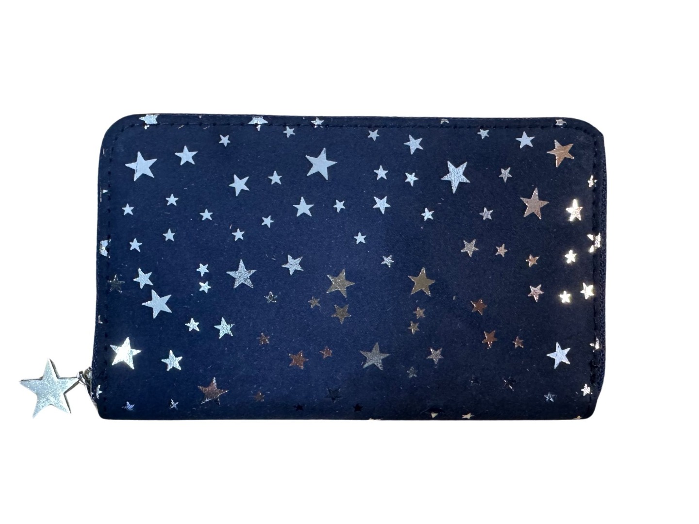 Ladies Faux Suede Purse, Midnight Sparkle Stars Pattern, Concertina Zip Around, 16 x 10 x 2.5 cm - Image 2