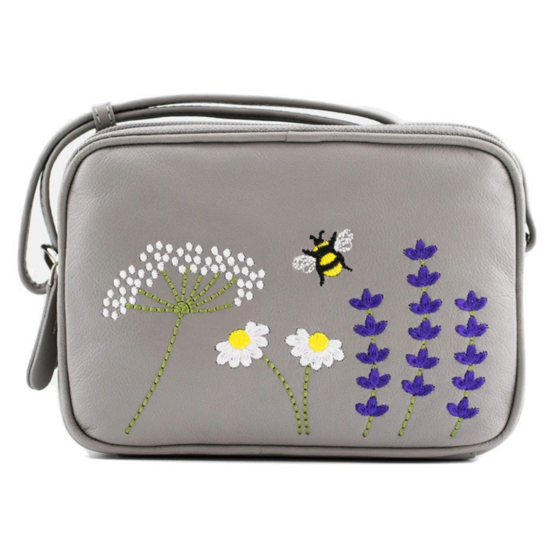 Mala Leather Blossom Embroidered Bee & Floral Leather Crossbody Bag Soft Genuine Leather, Double Zip Compartments, Adjustable Strap, Lightweight & Stylish Includes Dust Bag - Image 8