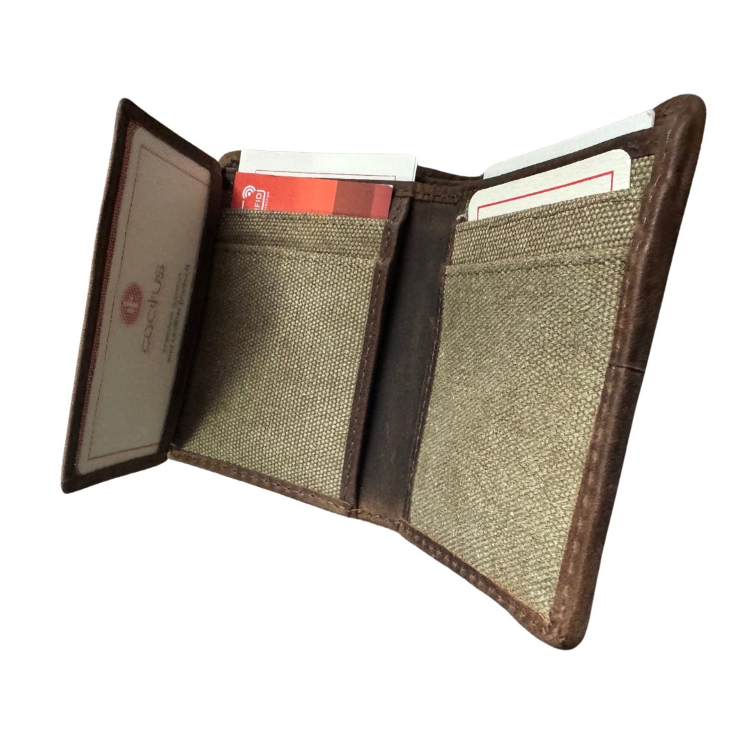 Mala Leather Canvas & Hunter Leather Note, Card & ID Holder RFID Protected with 2 Note Sections, 6 Card Slots, 2 ID Windows 10 x 10 x 2 cm Cactus - Image 3