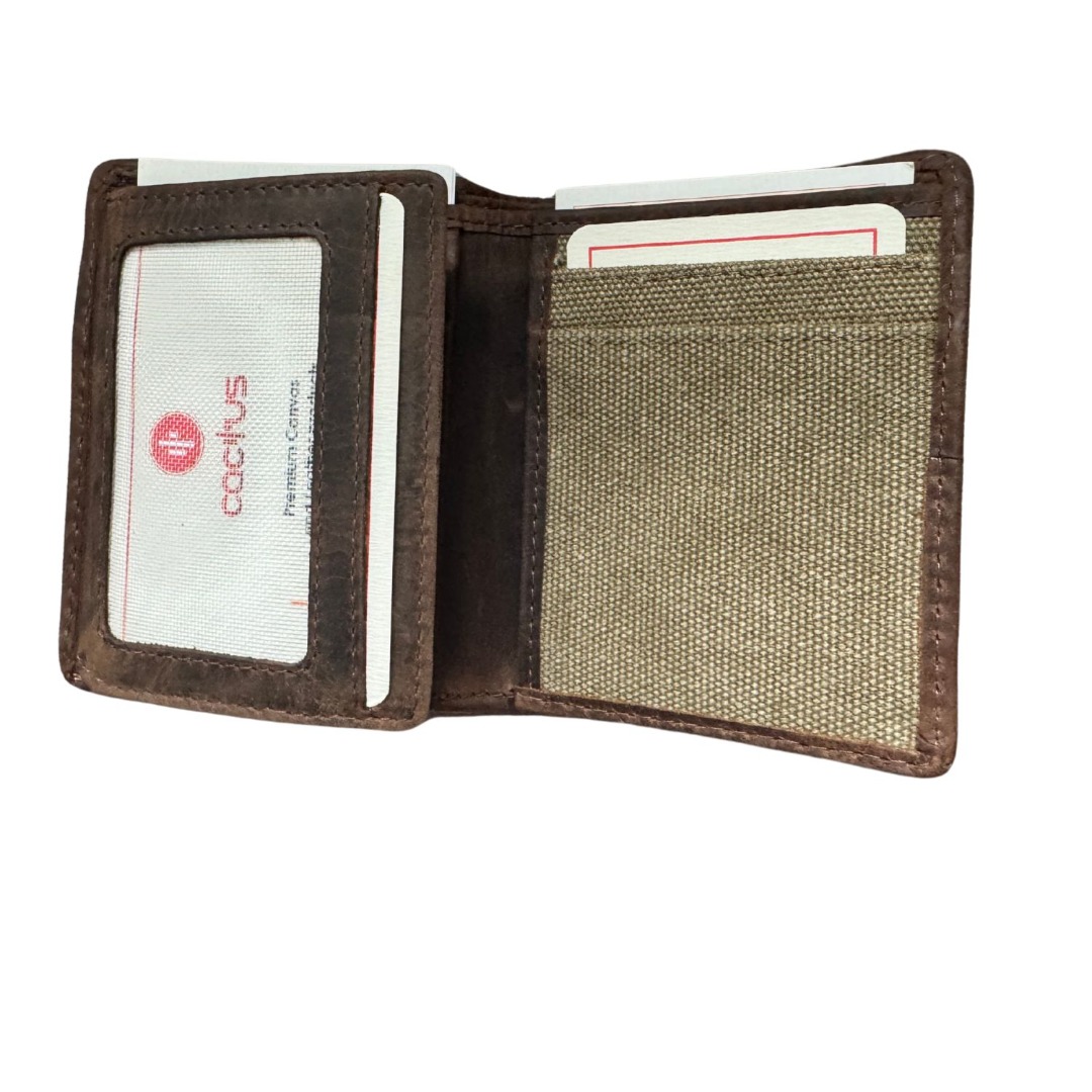 Mala Leather Canvas & Hunter Leather Note, Card & ID Holder RFID Protected with 2 Note Sections, 6 Card Slots, 2 ID Windows 10 x 10 x 2 cm Cactus - Image 7