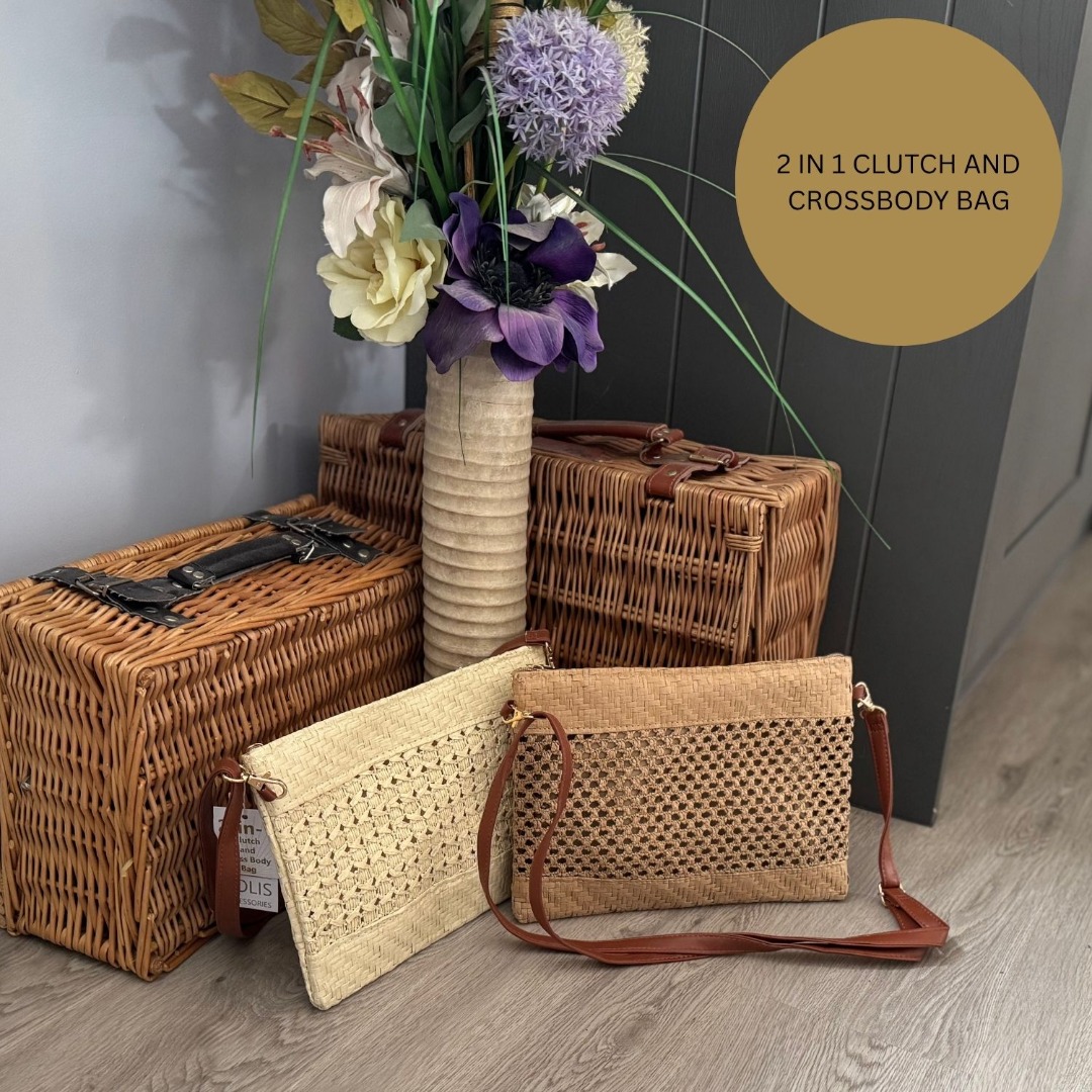 2in1 Straw Effect Clutch & Crossbody Bag