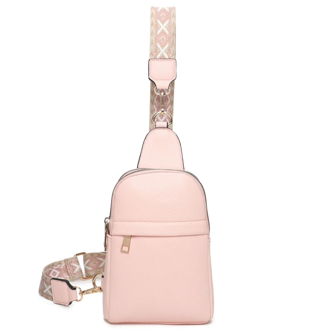 Chest Crossbody Sling Bag Faux Leather Patterned Strap - Image 4