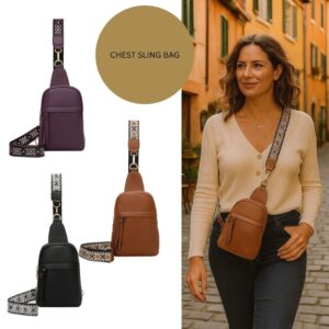 Love EMVY Street Chic Crossbody Sling Bag  Faux Leather  Two Zipped Compartments  Front Zip Pocket  Adjustable Canvas Strap  24 x 5 x 16cm