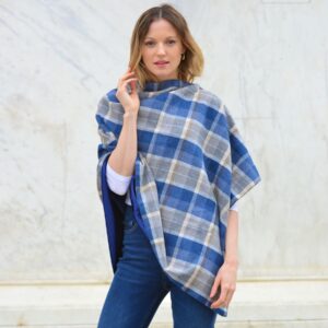 Spring Tweed Wrap – Wool Blend Cape with Satin Lining & Button Fastening (One Size)