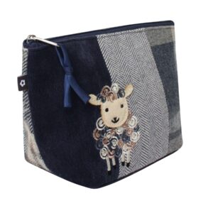 Tweed Applique Stitched Makeup Cosmetic Bag Sheep Design