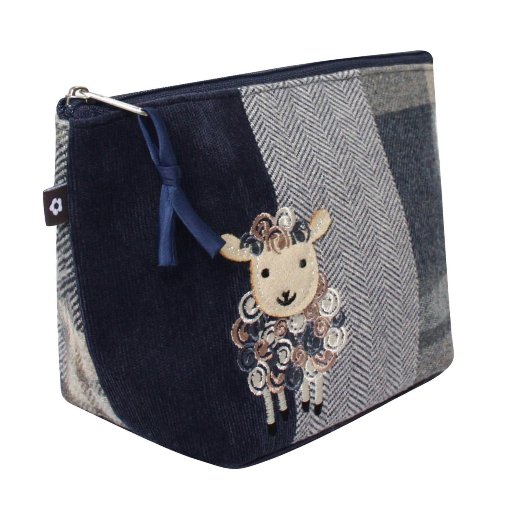 Tweed Applique Stitched Makeup Cosmetic Bag Sheep Design