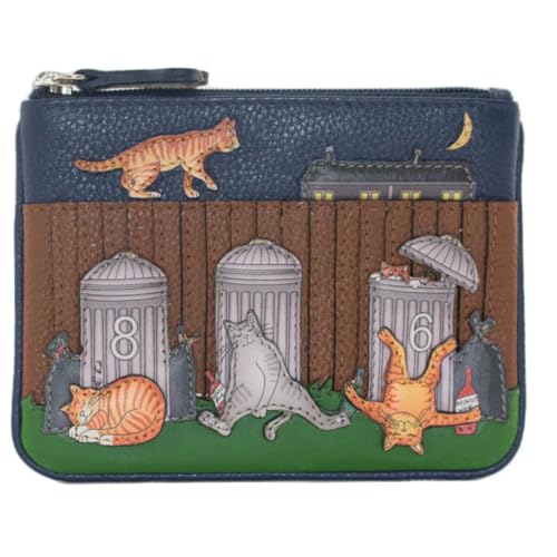 Mala Leather Alley Cats Coin & Card Purse Genuine Leather Cat Design Wallet with RFID Protection, Card Slots & Gift Dust Bag Tomcat, Ginger & Grey Cats 12 9.5 1 cm