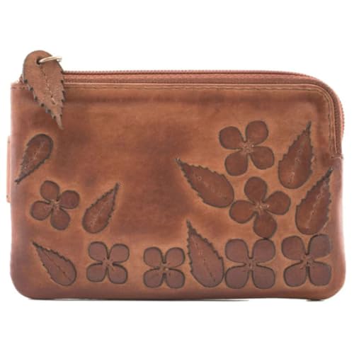 Wild Bloom Leather Floral RFID Tan Coin & Card Purse