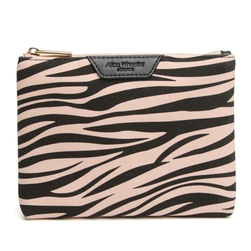 Animal Print Makeup Bag by Alice Wheeler Zebra or Leopard Quilted Travel Cosmetic Pouch Brushed Suede Texture Compact Luxury Toiletry Case 15.5 13.5 2.5 cm - Image 5