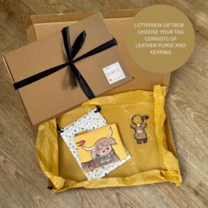 Highland Cow Letterbox Gift Set – Genuine Leather Purse Keyring