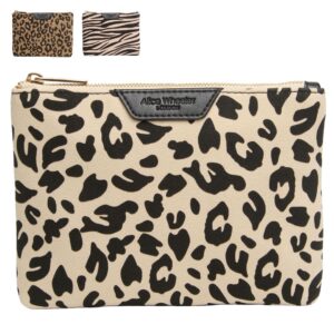 Animal Print Makeup Bag by Alice Wheeler Zebra or Leopard Quilted Travel Cosmetic Pouch Brushed Suede Texture Compact Luxury Toiletry Case 15.5 13.5 2.5 cm