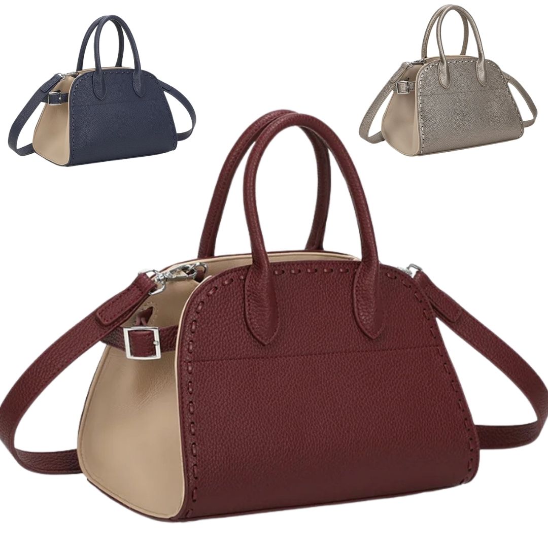 Buckle Stitch Two-Tone Faux Leather Grab Bag Detachable Strap