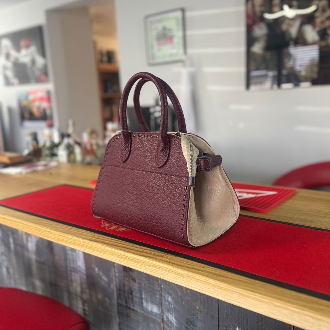 Buckle Stitch Two-Tone Faux Leather Grab Bag Detachable Strap - Image 5